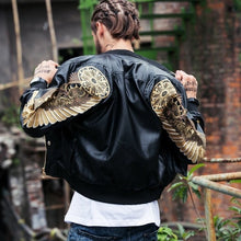 Charger l'image dans la galerie, VESTE SUKAJAN CUIR AILES ANGEL DORÉE NOIR - Kimono Japonais