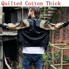 Charger l'image dans la galerie, VESTE SUKAJAN CUIR AILES ANGEL DORÉE NOIR - Kimono Japonais