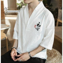 Charger l'image dans la galerie, Chemise Homme Nokori en lin coton naturel, col kimono, style japonais moderne et élégant pour hommes.