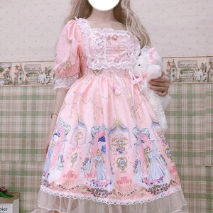 Kawaii Lolita Soft Sister Sweet Cute Angel Girl Lolita Puff Sleeve Short Dress Everyday Summer