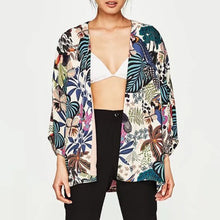 Charger l'image dans la galerie, Veste Kimono Femme Fleurs Tropicales Kimonos Cardigan Street Mixte