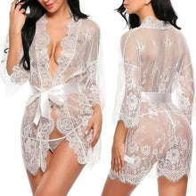 Charger l'image dans la galerie, Kimono Sexy Dentelle Transparent + String – Ensemble Lingerie V-Neck | Set Complet
