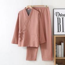 Charger l'image dans la galerie, Pyjama Kimono Couple Coton Double Couche Teint en Fil – Printemps Été

