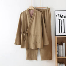 Charger l'image dans la galerie, Pyjama Kimono Couple Coton Double Couche Teint en Fil – Printemps Été
