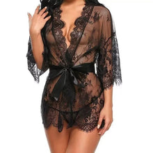 Charger l'image dans la galerie, Kimono Sexy Dentelle Transparent + String – Ensemble Lingerie V-Neck | Set Complet
