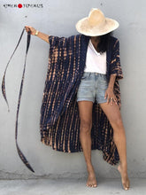 Charger l'image dans la galerie, Beach Cover Ups for Swimwear Women Black Tie Dye Kimono Swimwear Cape Summer Dress 

