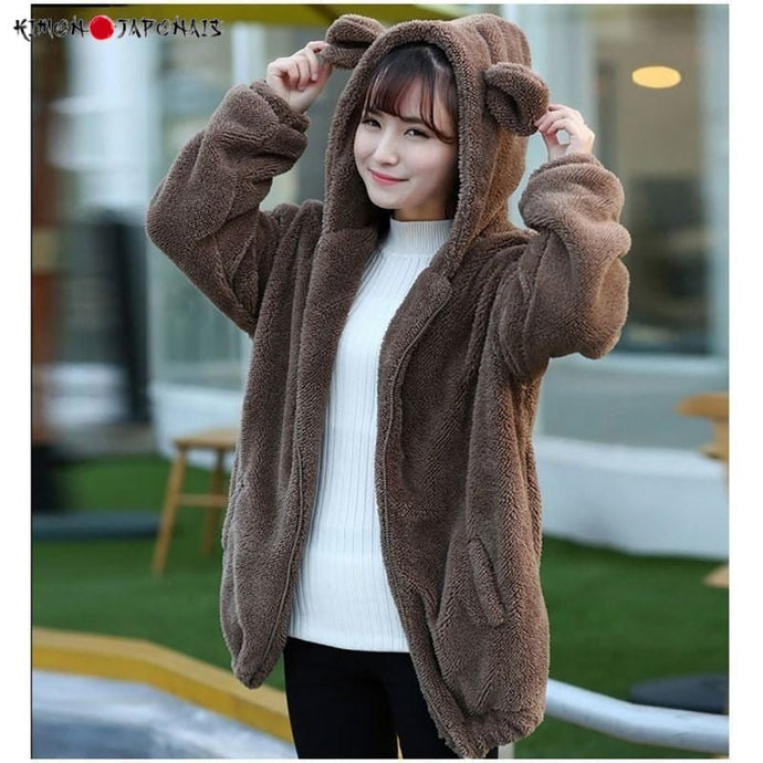 Blouson à capuche Kawaii ours fluffy - Kimono Japonais