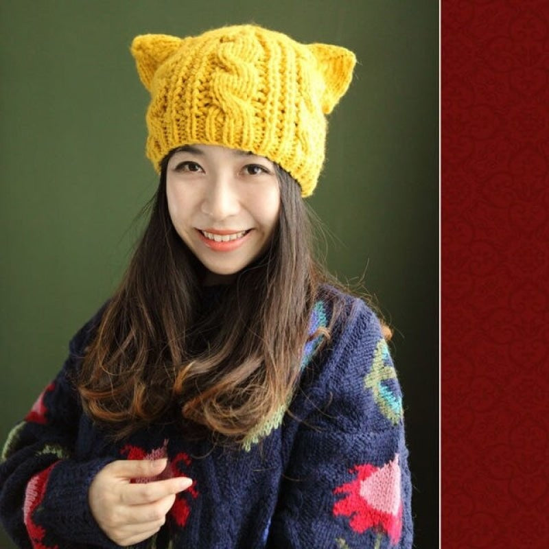 Bonnet oreilles de lapin japonais pour femme, bonnet chaud, crânes
