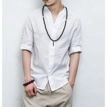 Charger l'image dans la galerie, Chemise Homme en lin à col V ´´Loa´´ Kimonos Cardigan Street Mixte Kimonojaponais M (50-55kg) 
