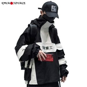 Double Breasted Pockets Turn-Down Collar Anorak Cargo Jacket for Men - Kimono Japonais