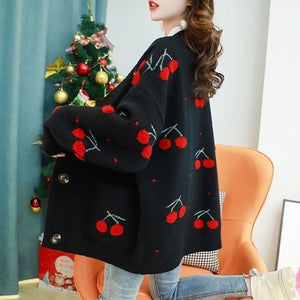 Gillet Kawaii Japonais tricoté impressions cerises - Kimono Japonais