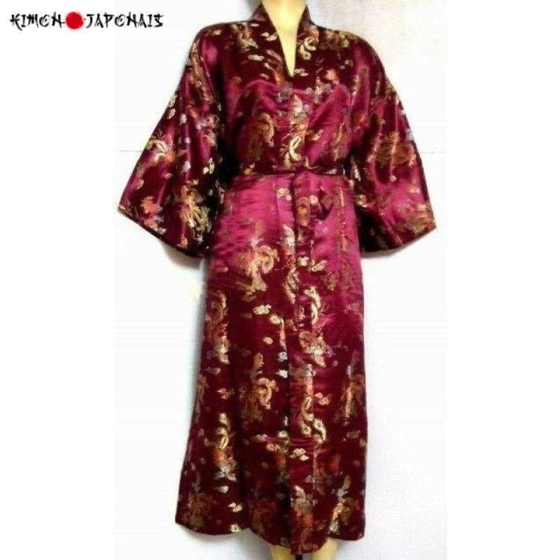 Hot Sale Gold Chinese Men's Polyester Satin Robe Dragon phenix Kimono Bath Gown SIZE S M L XL XXL 3XL LDF-5 - Kimono Japonais