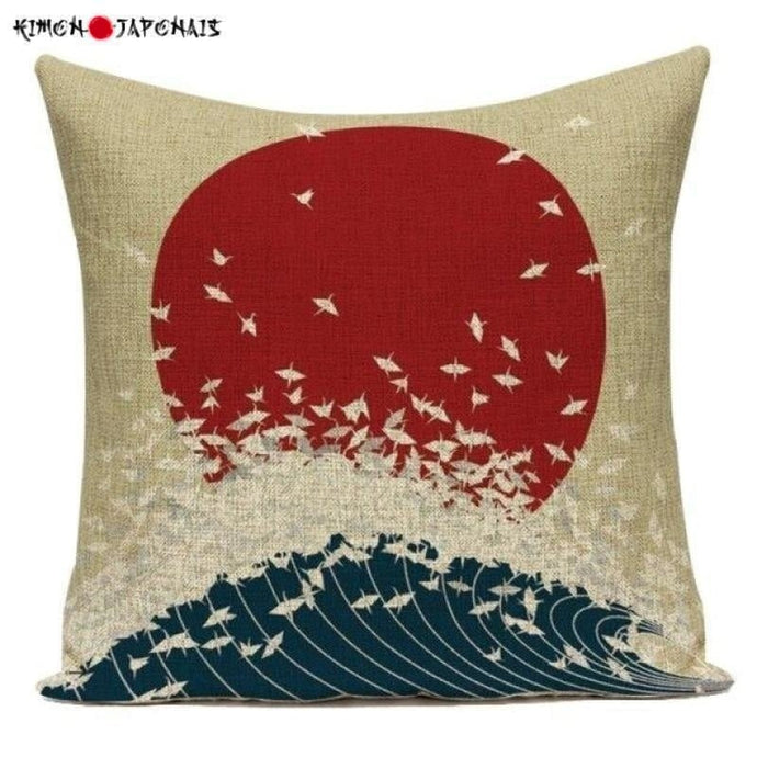 Housse de coussin envol de grues - Kimono Japonais