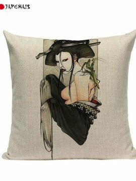 Housse de coussin japonais Geisha en Menthe Religieuse