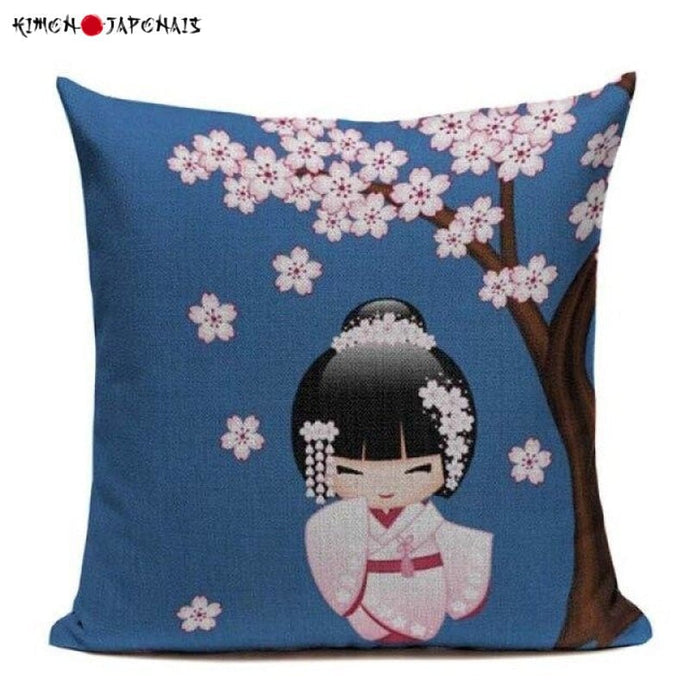 Housse de coussin japonais Geisha et Sakura - Kimono Japonais