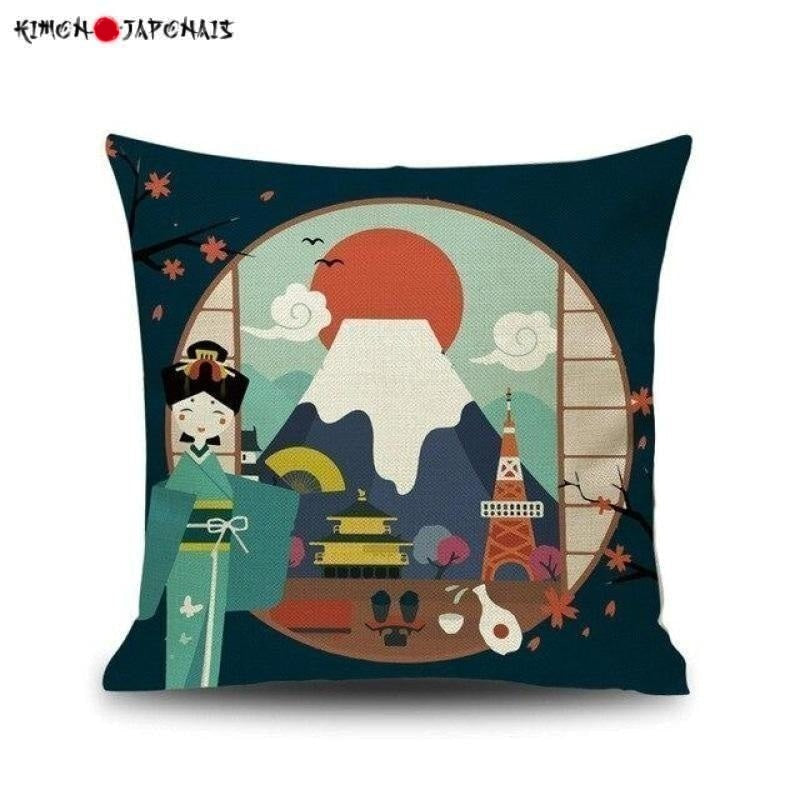 Japanese Ukiyo Pattern Cushion Cover 45*45 Pillowcase Sofa Cushions Pillow Cases Super Soft Short Plush Pillow Covers Home Decor - Kimono Japonais