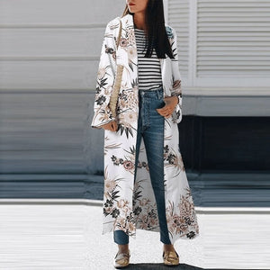 KIMONO FEMME BLANC FLORAL URBAIN - Kimono Japonais