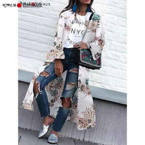 KIMONO FEMME BLANC FLORAL URBAIN - Kimono Japonais