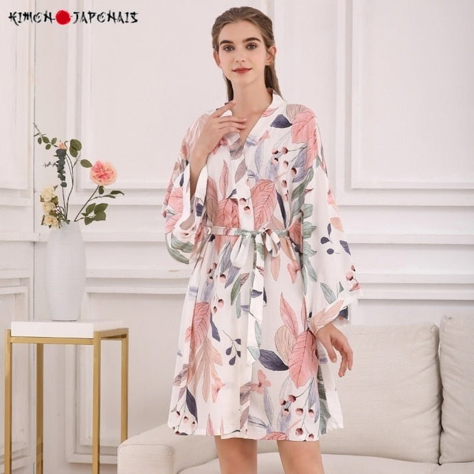 Kimono Femme blanc florale - Kimono Japonais