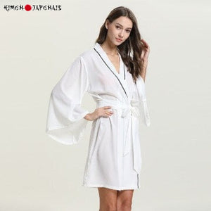 Kimono Femme Blanc Satin Summer - Kimono Japonais