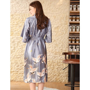 Kimono Femme Gris Vol de grues - Kimono Japonais