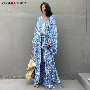 Kimono Femme léopard Bleu - Kimono Japonais
