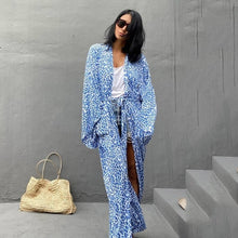 Charger l&#39;image dans la galerie, Kimono Femme léopard Bleu - Kimono Japonais
