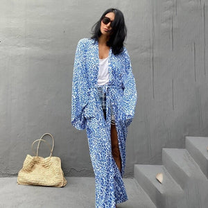 Kimono Femme léopard Bleu - Kimono Japonais