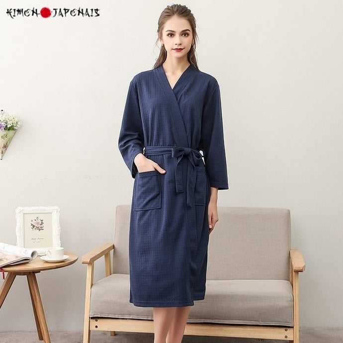 Kimono Femme Peignoir Bleu Marine - Kimono Japonais