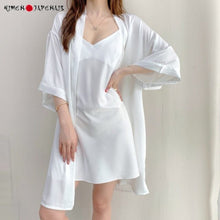 Charger l&#39;image dans la galerie, Kimono Femme Pyjama Satin Blanc - Kimono Japonais
