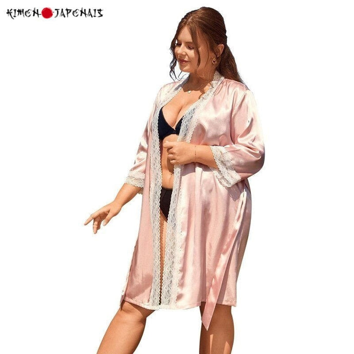 KIMONO FEMME ROSE SATIN XXL - Kimono Japonais