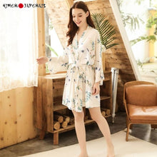 Charger l&#39;image dans la galerie, Kimono Femme Satin blanc Grue Japonaise - Kimono Japonais
