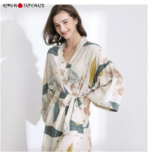 Kimono Femme Satin Blanc Nature Japonaise - Kimono Japonais