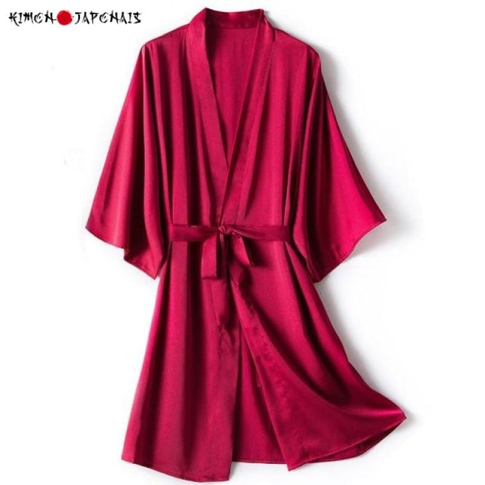 Kimono Femme Satin Bordeaux Japonais - Kimono Japonais