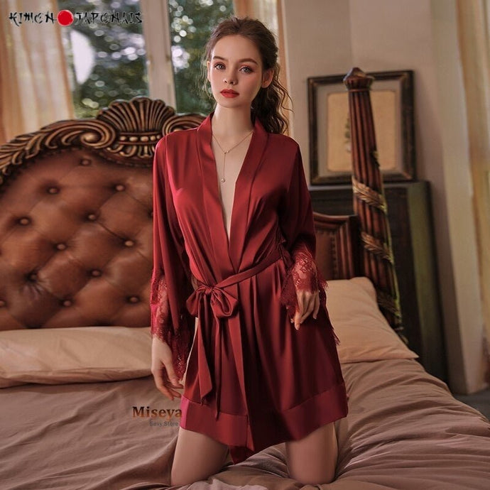 Kimono Femme Satin Bordeaux Sensuel - Kimono Japonais