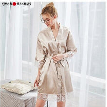 Charger l&#39;image dans la galerie, Kimono Femme Satin Champagne Dentelles - Kimono Japonais
