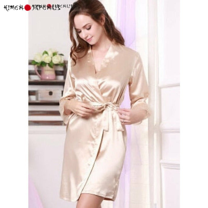 Kimono Femme Satin Champagne party - Kimono Japonais