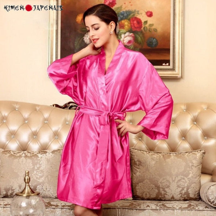 Kimono Femme Satin Fuchsia Classic line - Kimono Japonais