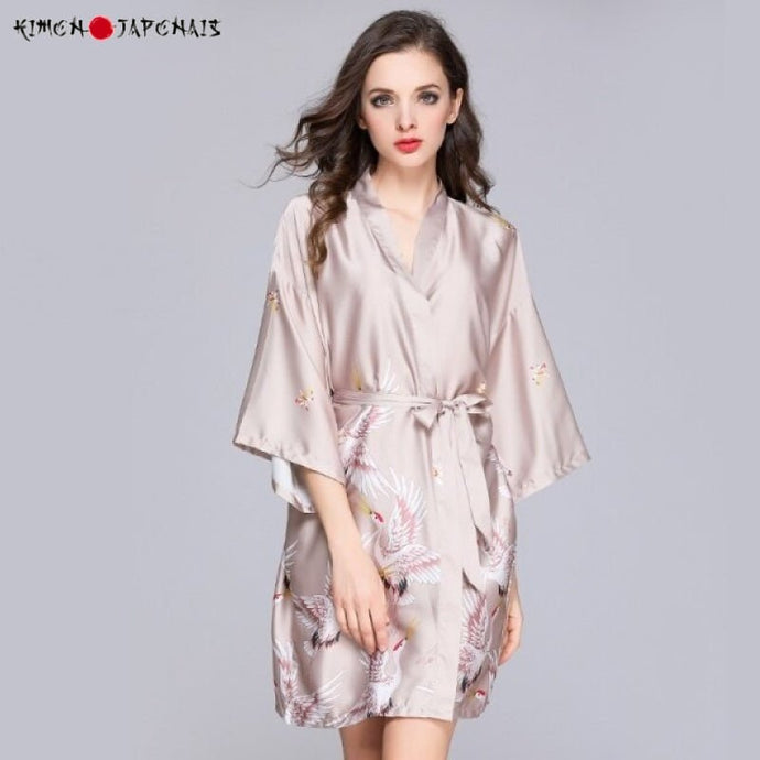 Kimono Femme Satin Mauve discret floral - Kimono Japonais