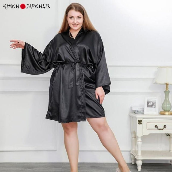 Kimono Femme Satin Noir Ample - Kimono Japonais