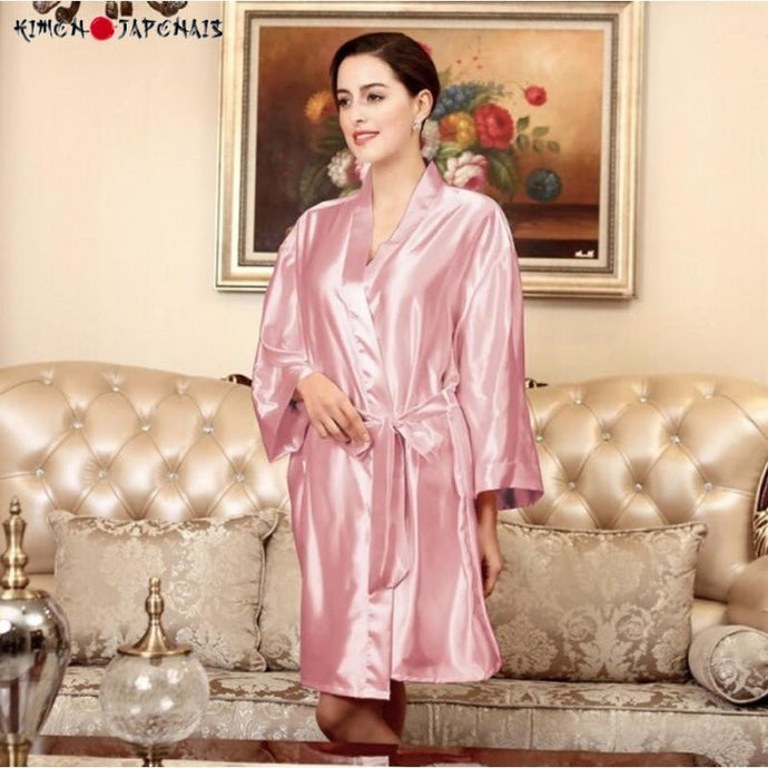 Kimono Femme Satin Rose Classic line - Kimono Japonais