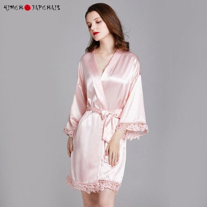 Kimono Femme Satin Rose dentelles - Kimono Japonais