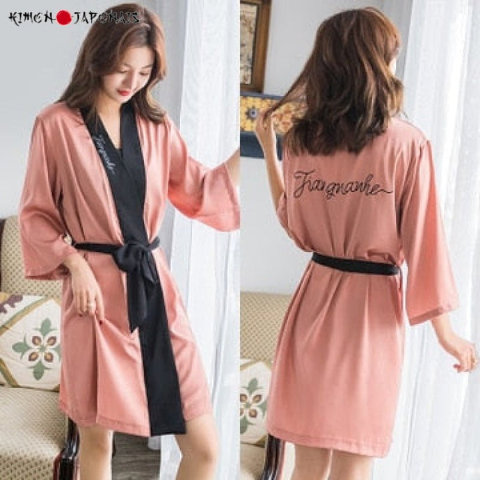 Kimono Femme Satin Rose Fiangnanhe - Kimono Japonais