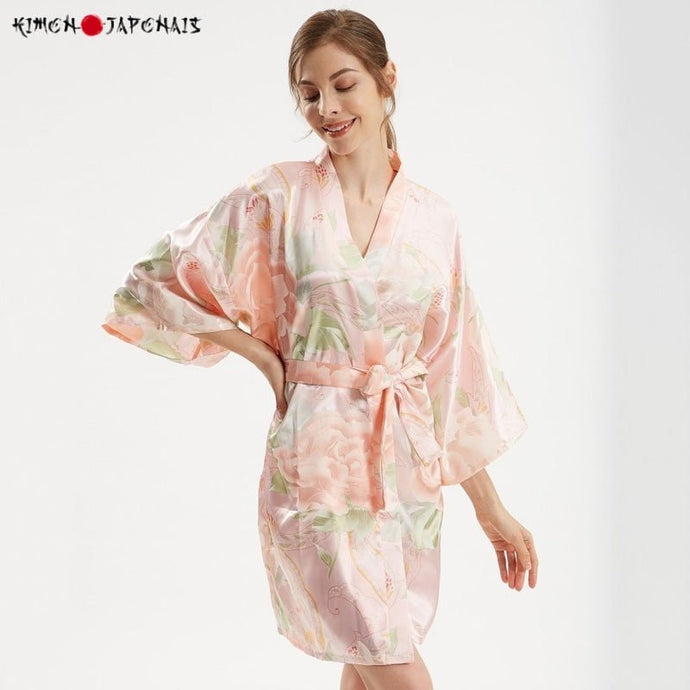 Kimono Femme Satin Rose Printemps - Kimono Japonais