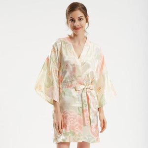 Kimono Femme Satin Rose Printemps - Kimono Japonais
