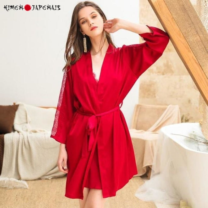 Kimono Femme Satin Rouge Passion - Kimono Japonais