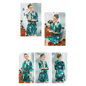Kimono Femme Satin Vert Bouquet magique - Kimono Japonais