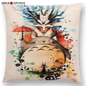 Newest Hayao Miyazaki Works Pillowcase Watercolor Totoro Howl's Moving Castle Spirited Away Castle In The Sky Cushion Cover - Kimono Japonais