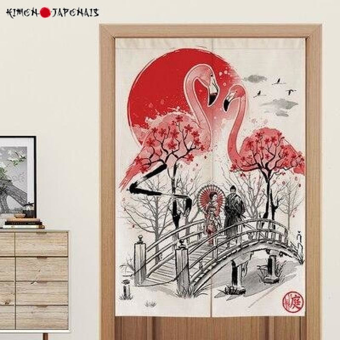 Noren japonais Flament Roses - Kimono Japonais