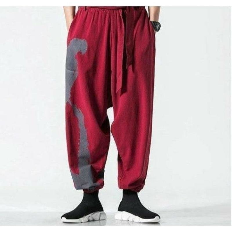 Vêtements japonais et coréens pour garçons - Pantalons japonais et coréens  pour hommes - Pantalon Coton Lin Casual Harem